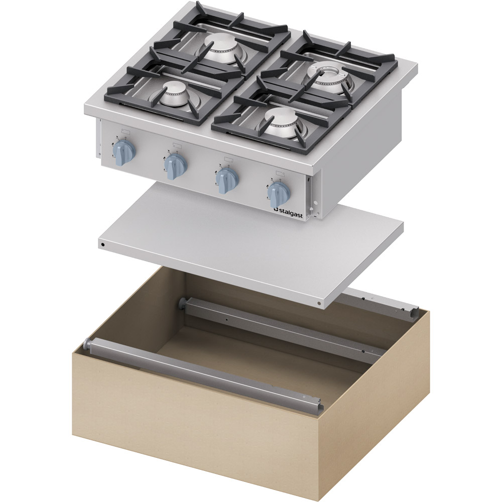 Stalgast Edelstahl Gasherd Serie 700, 6-Brenner (3,5+2x5+2x7+9), G30, 1200x700x850 mm (BxTxH), Selbs