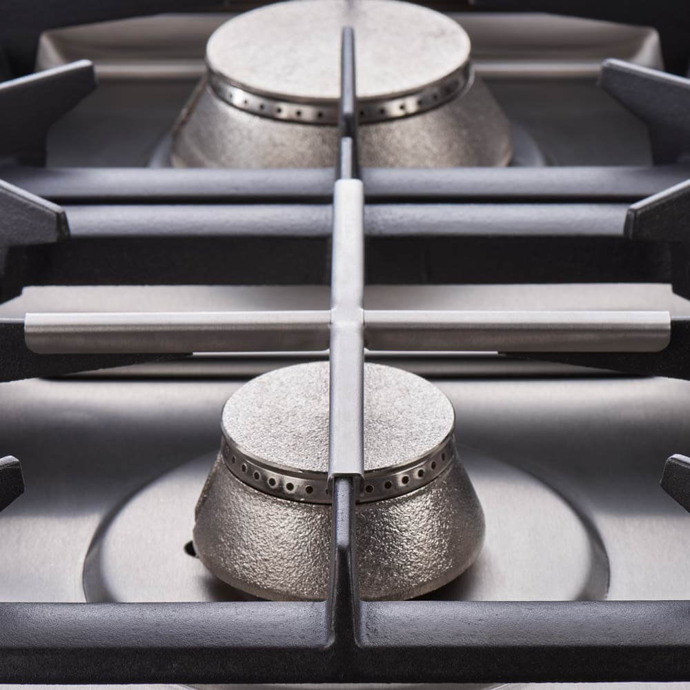 Stalgast Edelstahl Gasherd mit 6 Brennern (3,5+2x5+2x7+9), Elektro-Umluft-Backofen GN1/1 und Untersc