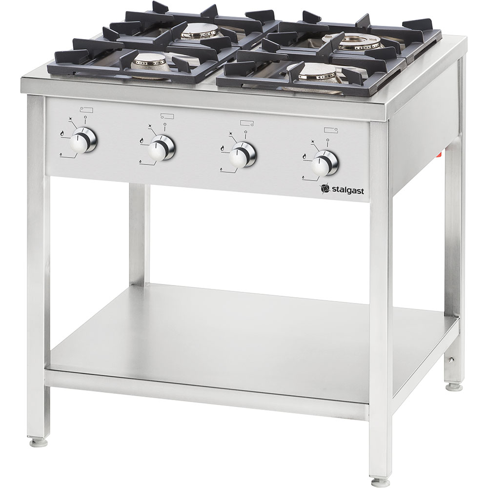 Stalgast Edelstahl Gasherd Serie 700, 4-Brenner (2x5+2x7), G20, 800x700x850 mm (BxTxH)