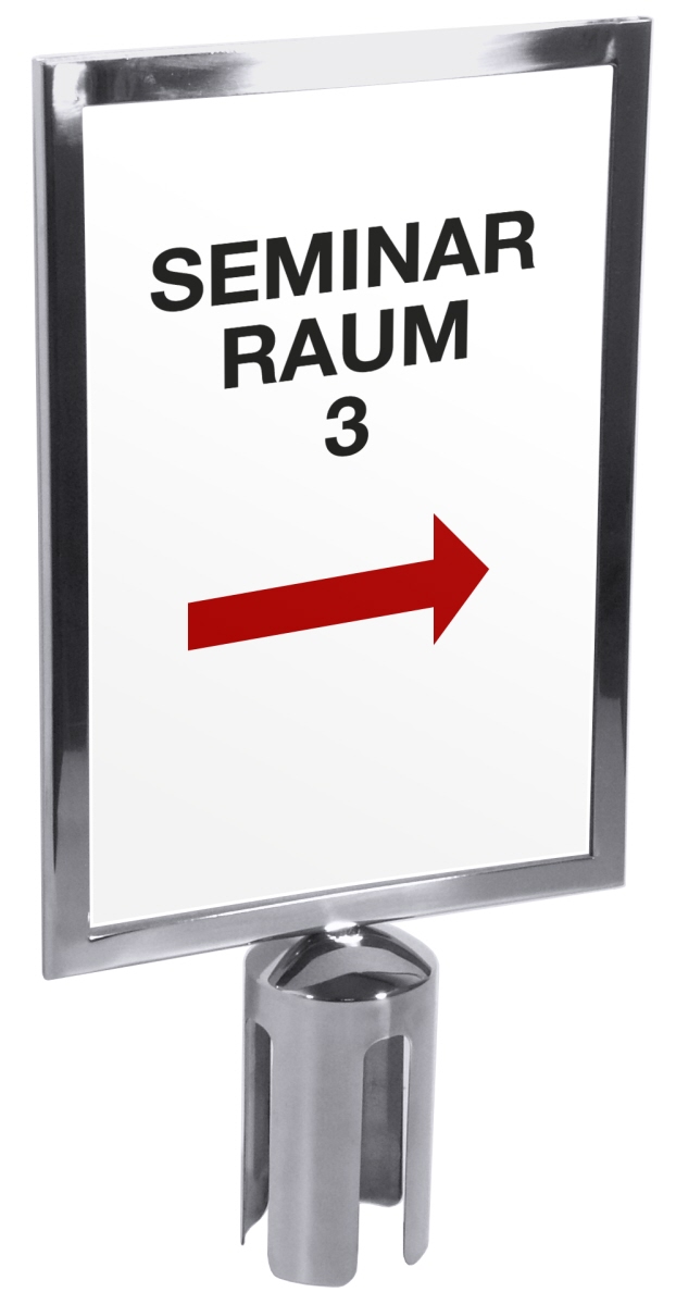 Schild A4 auf Gurtabsperrpfosten, Edelstahl - Contacto