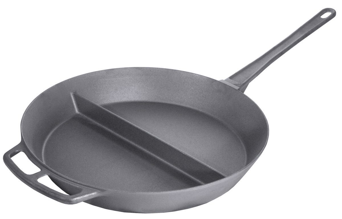 Contacto 5094/800 - Eisenguss-Riesenpfanne mit Mittelsteg mit 2 angegoss. Griffen und Stiel