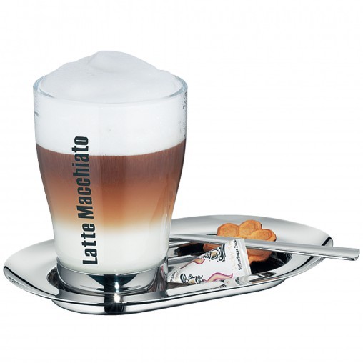 Latte-Macchiato-Set, (je 1x Glas, Löffel, Halterung, Tablett)