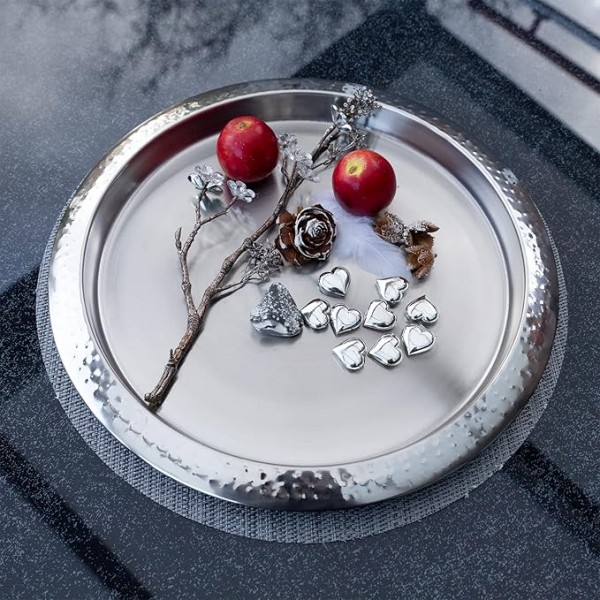 Silber Tablett rund Ø 35 cm , Hammerschlag, Druline