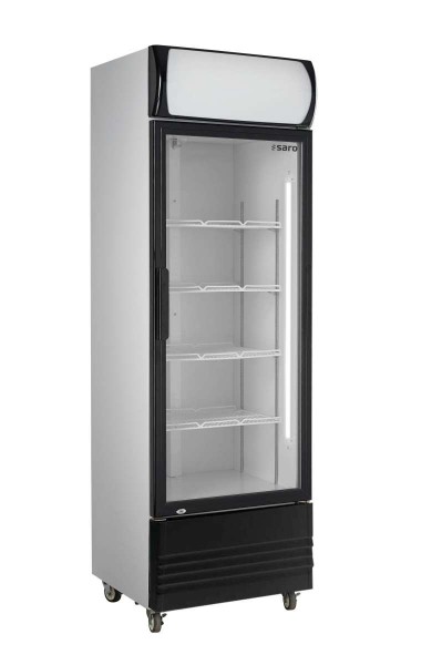 Saro 453-1006 - Getränkekühlschrank mit Glastür 460 Liter mit Werbetafel schwarz weiß